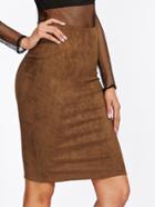 Romwe Zipper Slit Back Suede Skirt