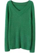 Romwe V Neck Green Sweater