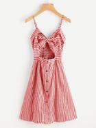 Romwe Cut Out Bow Front Striped Cami Dress