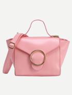 Romwe Metal Ring Accent Trapezoid Handbag With Strap - Pink