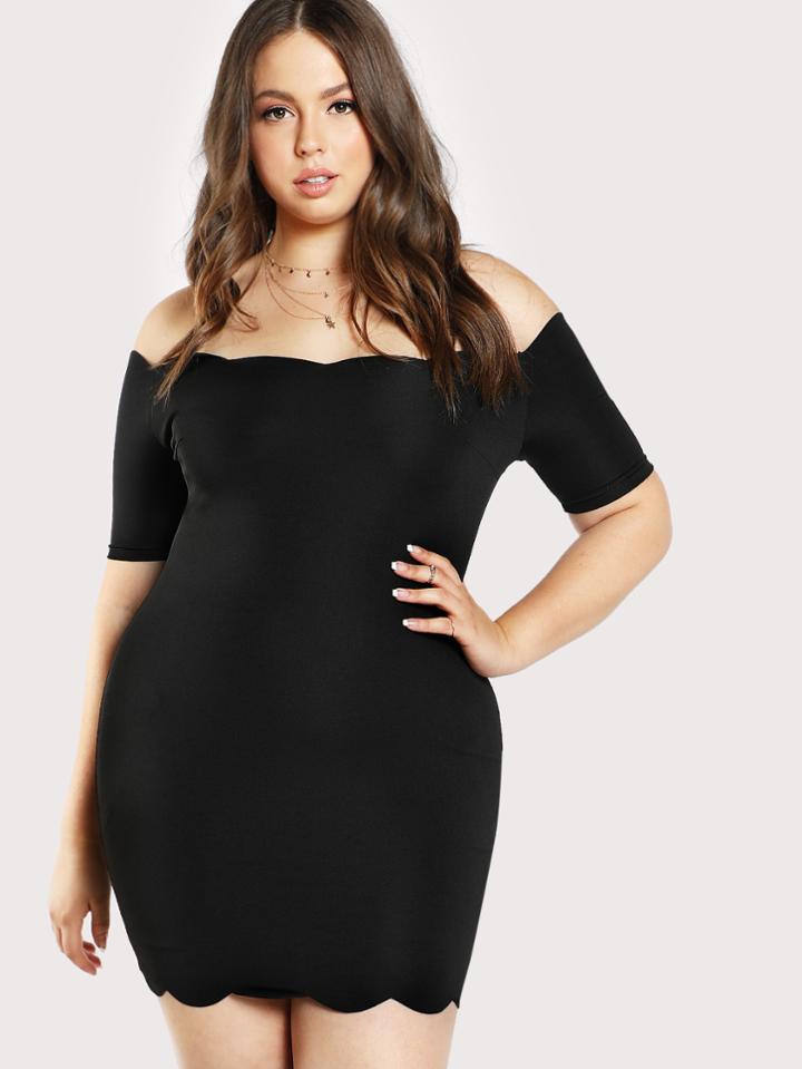 Romwe Scallop Edge Bardot Dress