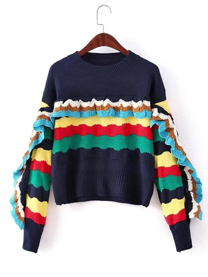 Romwe Block Striped Frill Detail Knitwear