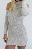 Romwe High Neck Open Shoulder Knit Dress