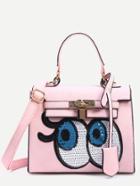 Romwe Pink Locked Strap Front Sequin Eye Satchel Bag
