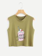 Romwe Cake Print Raw Edge Crop Top