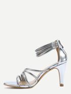 Romwe Strappy Ankle Cuff High Heel Sandals - Sliver