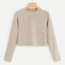 Romwe Striped Print Ribbed Tee