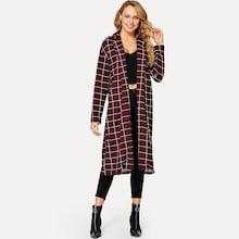Romwe Notched Collar Grid Print Coat
