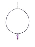 Romwe Purple Faux Gemstone Pendant Rope Necklace