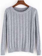 Romwe Women Long Sleeve Cable Knit Grey Sweater