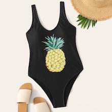 Romwe Pineapple Print Low Back One Piece Swimsuit