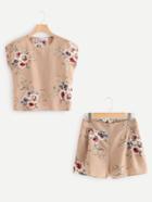 Romwe Floral Print Top With Shorts