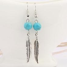 Romwe Feather Drop Earrings With Turquoise
