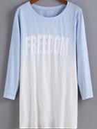 Romwe Freedom Print Blue Ombre T-shirt