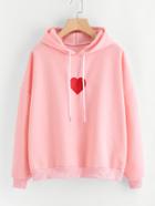 Romwe Drop Shoulder Heart Embroidered Hoodie