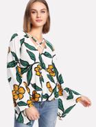 Romwe Crisscross Neck Fluted Sleeve Wrap Top