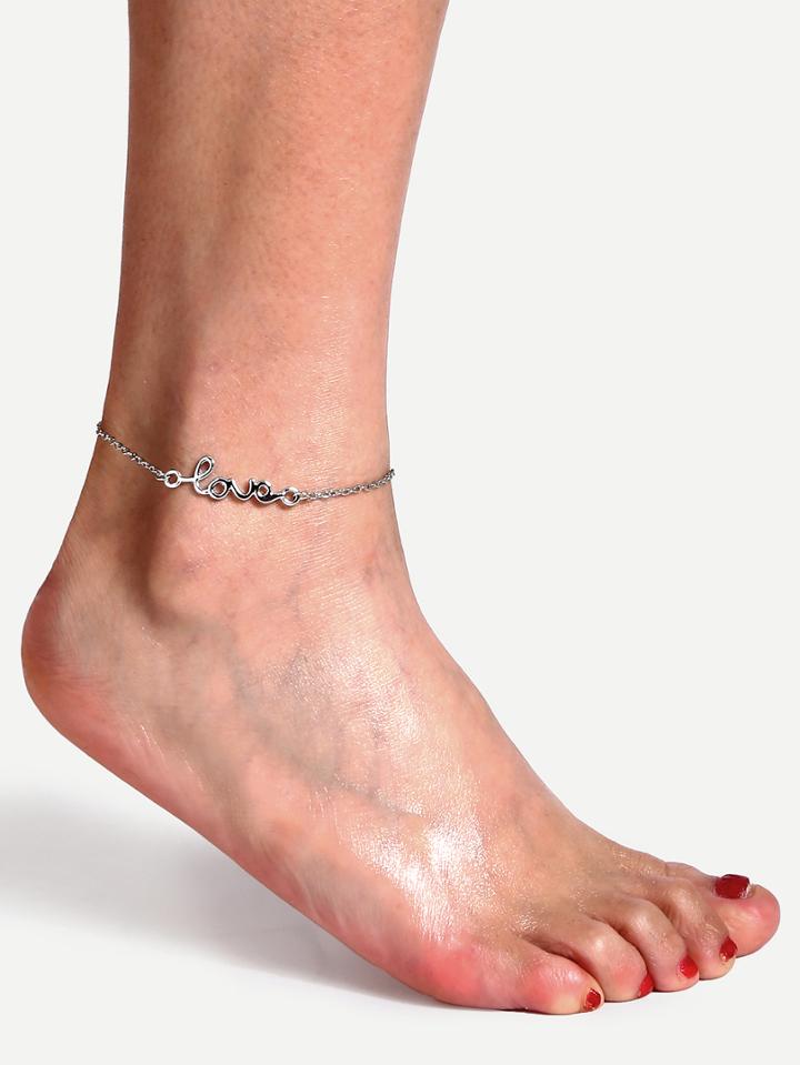 Romwe Silver Love Letter Single Anklet