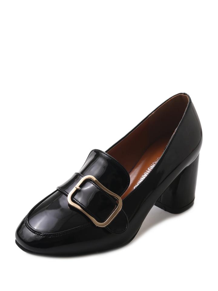 Romwe Buckle Detail Block Heeled Pumps