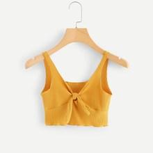 Romwe Knot Front Ribbed Knit Top