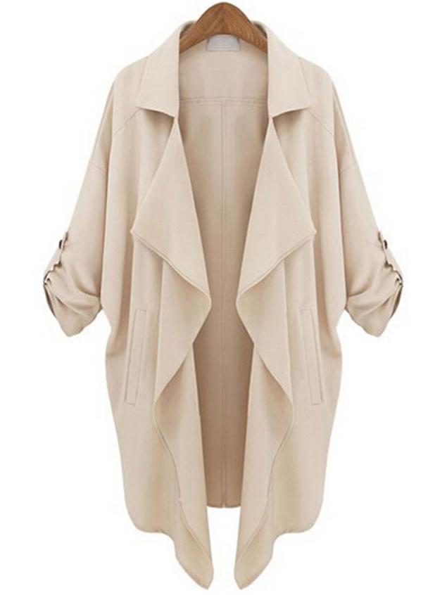 Romwe Apricot Roll Tab Sleeve Waterfall Collar Duster Coat