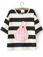 Romwe Monster Patch Striped Black T-shirt