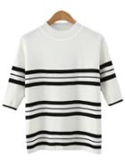 Romwe White Crew Neck Stripe Knit T-shirt