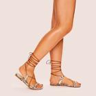 Romwe Snakeskin Pattern Gladiator Lace-up Sandals