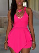Romwe Hot Pink Cutout Asymmetric Peplum Romper