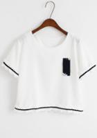 Romwe Contrast Sleeve White T-shirt