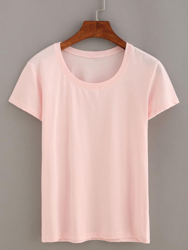 Romwe Basic Short Sleeve T-shirt - Pink