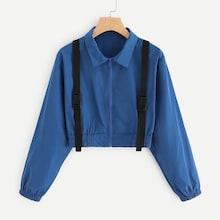 Romwe Zip Up Tape Panel Jacket