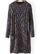 Romwe Long Sleeve Navy Sweater Dress With Pockets