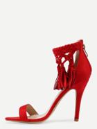 Romwe Braided Ankle Strap High Heel Sandals - Red