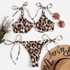 Romwe Random Leopard Underwire Top With Tie Side Bikini