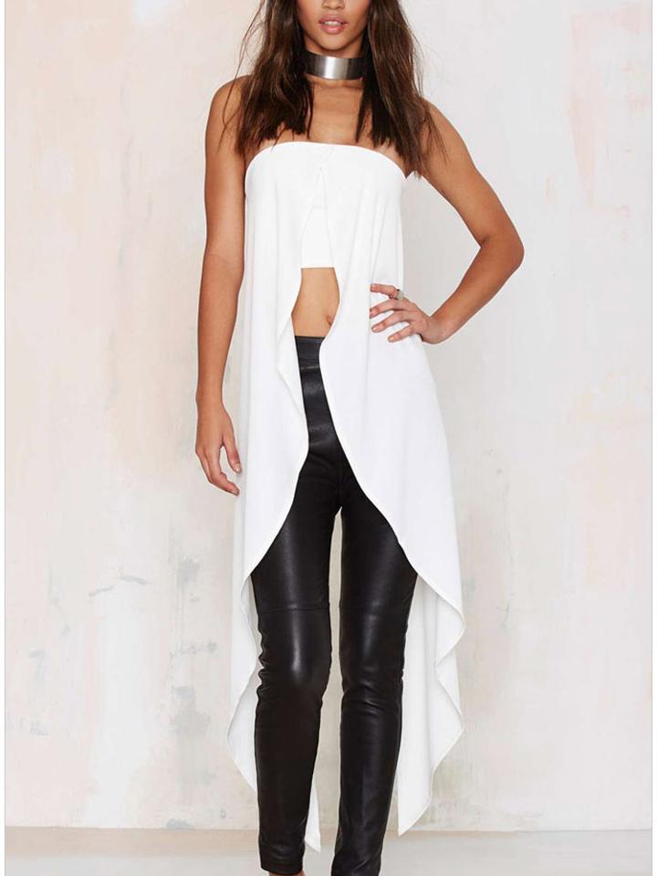 Romwe White Asymmetric Ruffle Trimmed Bandeau Top