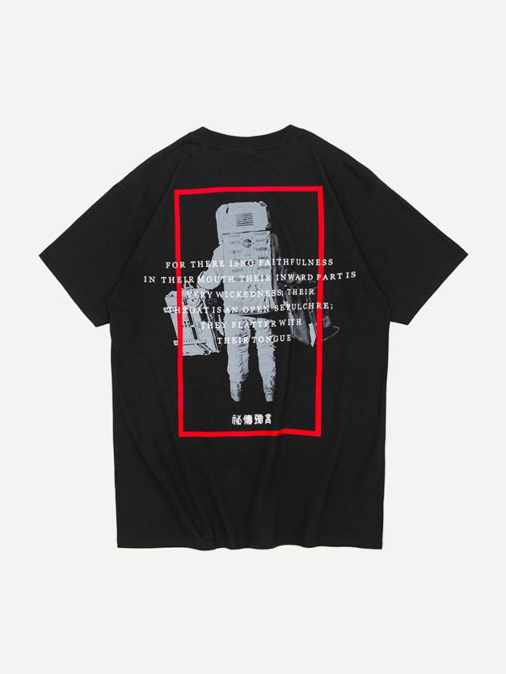 Romwe Men Astronut Graphic Back T-shirt