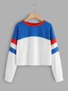 Romwe Contrast Striped Color Block Sweatshirt