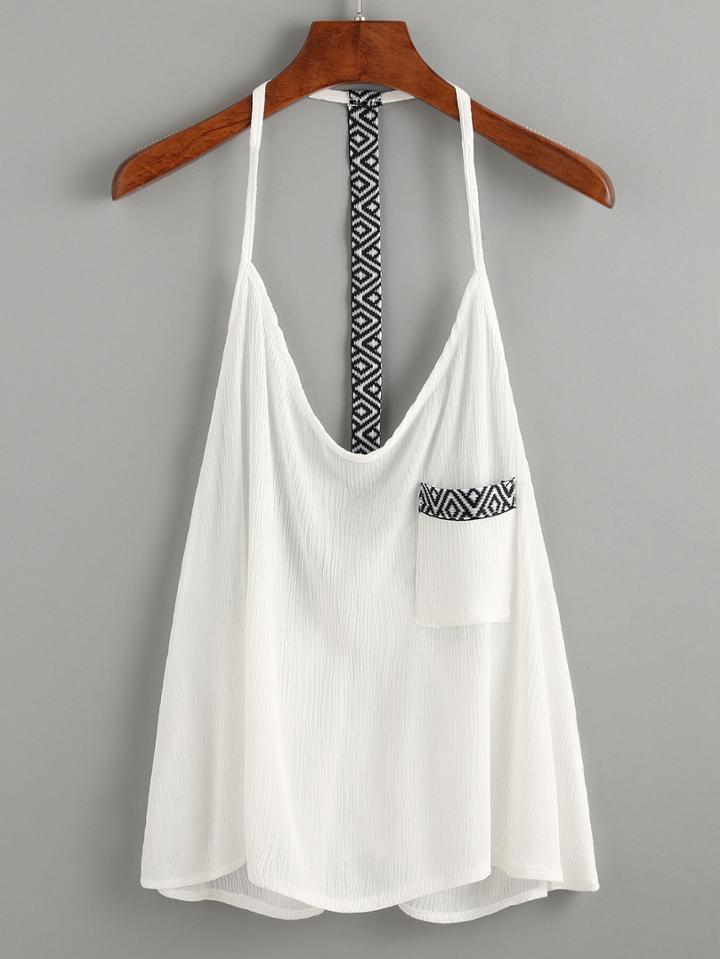 Romwe White Geometric Slim Racerback Cami Top