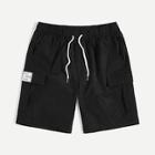 Romwe Guys Letter Detail Pocket Patched Drawstring Shorts