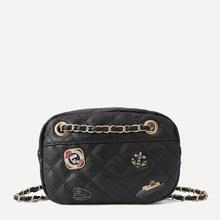 Romwe Patch Decor Quilted Chain Bag