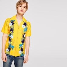 Romwe Guys Pineapple Print Notched Shirt