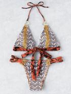 Romwe Graphic Print Heart Ring Crochet Detail Bikini Set