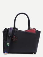 Romwe Black Geo Panel Shoulder Bag With Studded Strap