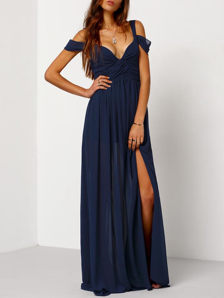 Romwe Navy Off The Shoulder Maxi Dress