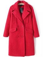 Romwe Lapel Double Breasted Pockets Long Red Coat