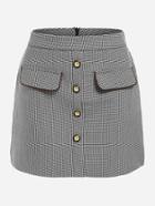 Romwe Button Detail Houndstooth Zipper Back Skirt