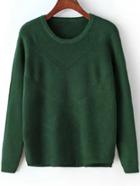 Romwe Dip Hem Slit Green Sweater