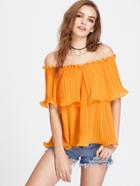 Romwe Frilled Pleated Off Shoulder Top