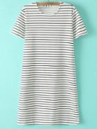 Romwe Black White Knee Length Short Sleeve Stripe Dress
