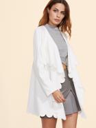 Romwe White Scallop Edge Drape Collar Coat